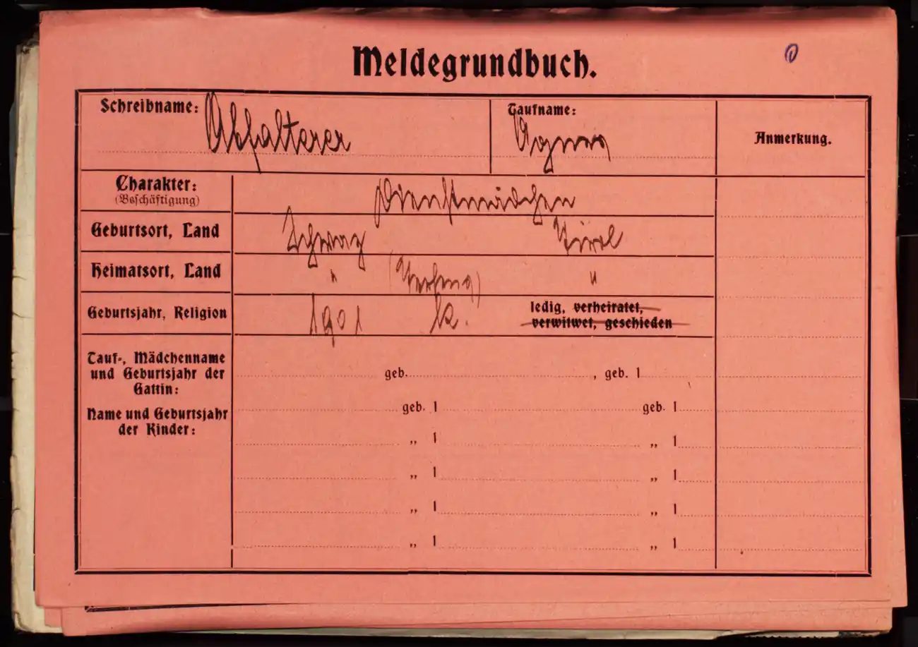 Meldezettel 0427, Vorderseite