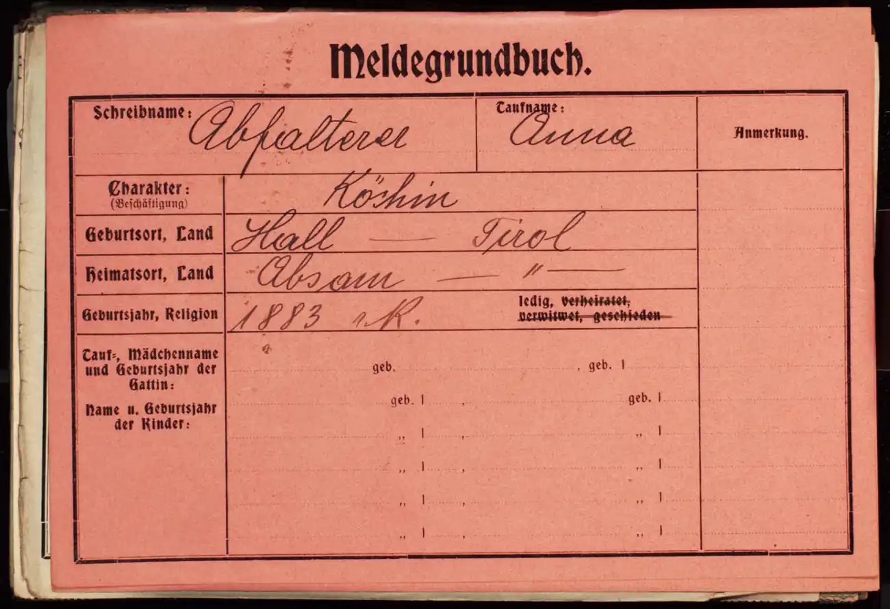 Meldezettel 0428, Vorderseite