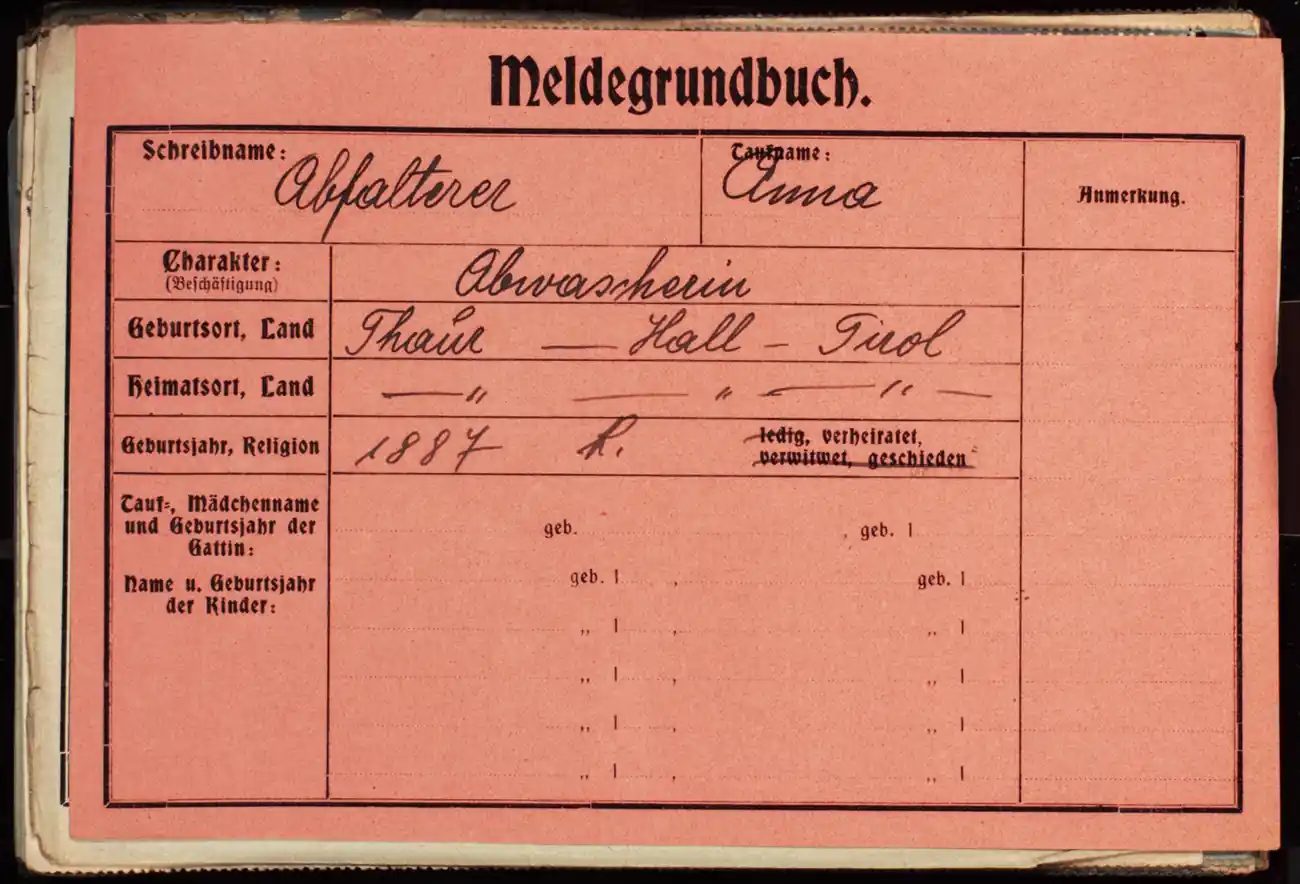 Meldezettel 0429, Vorderseite