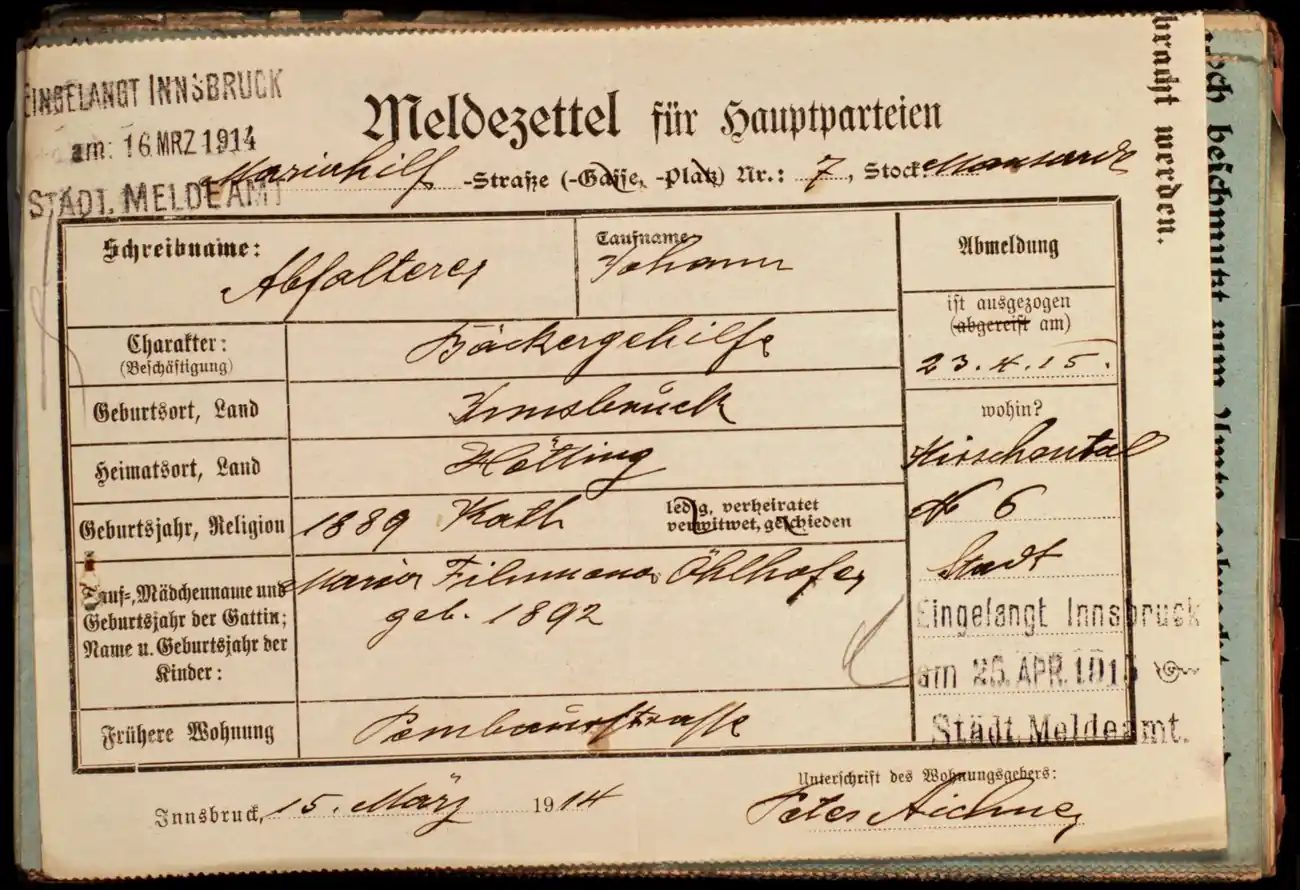Meldezettel 0431, Vorderseite