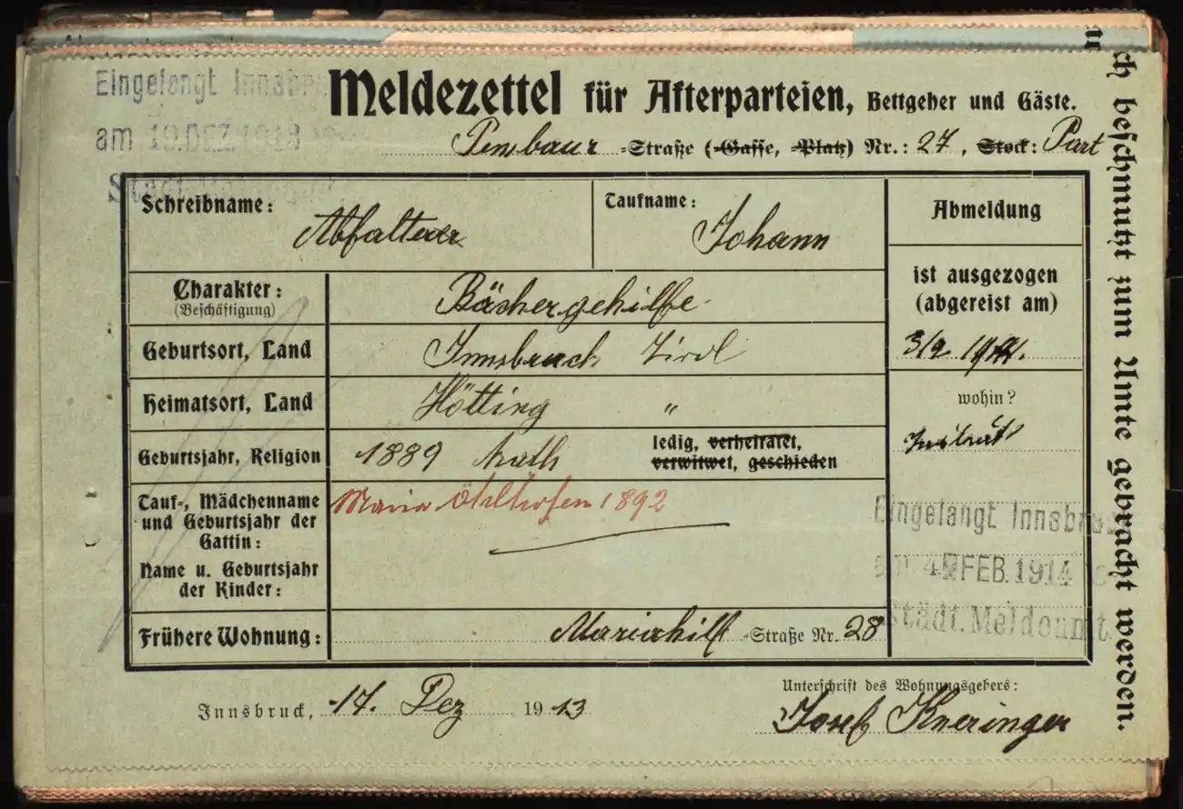 Meldezettel 0433, Vorderseite