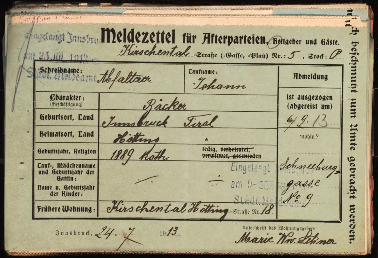 Meldezettel 0435, Vorderseite