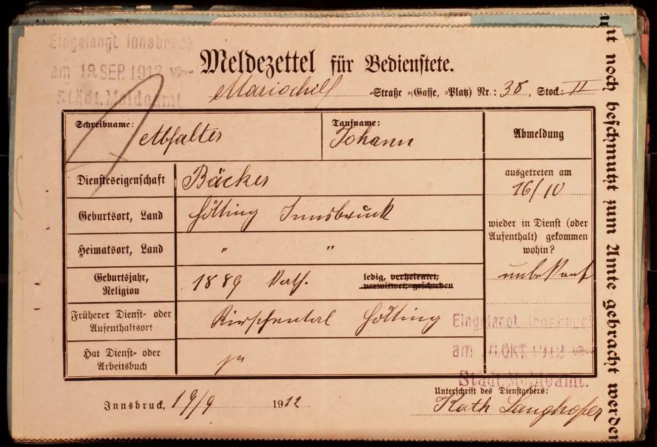 Meldezettel 0438, Vorderseite