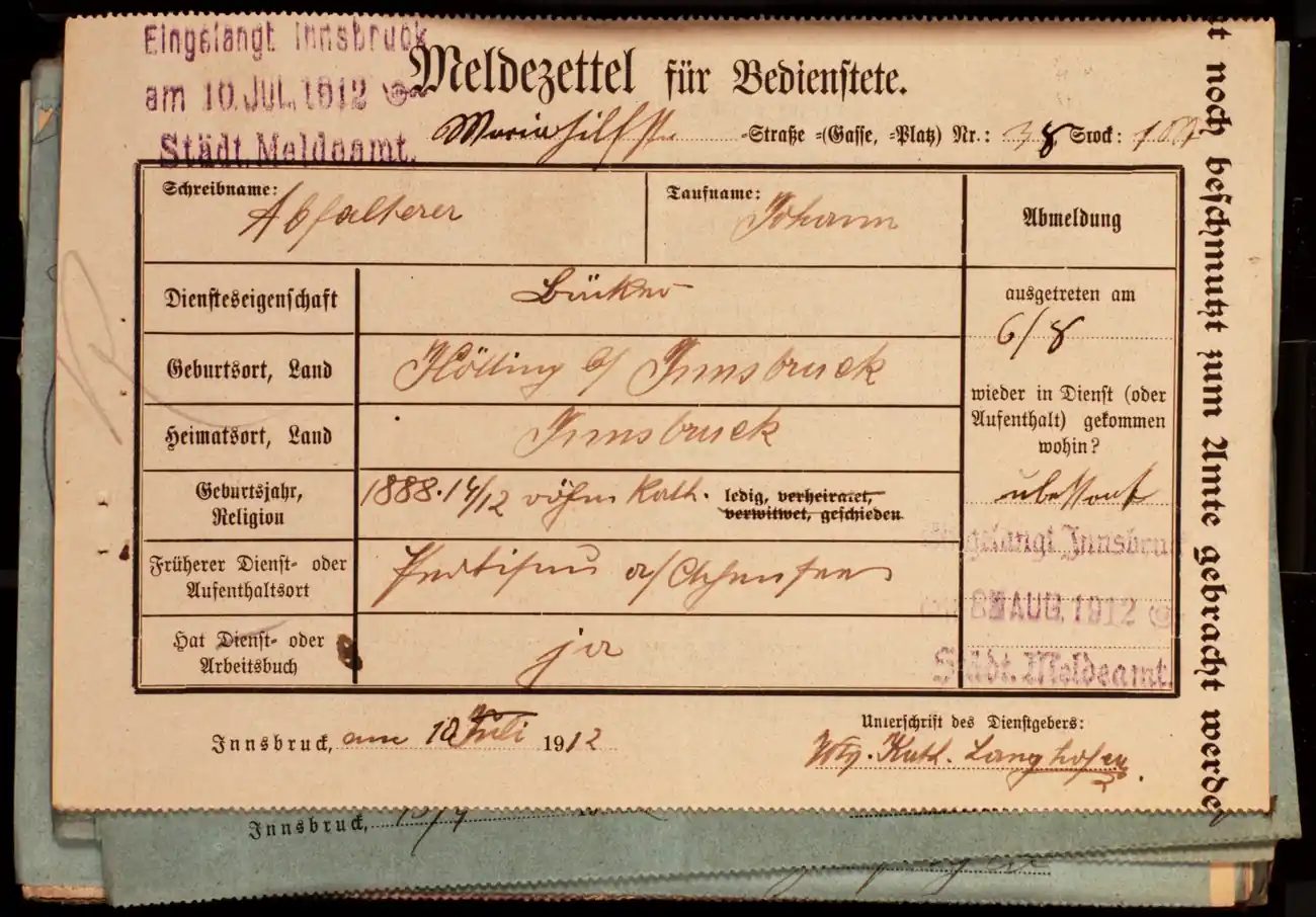 Meldezettel 0439, Vorderseite