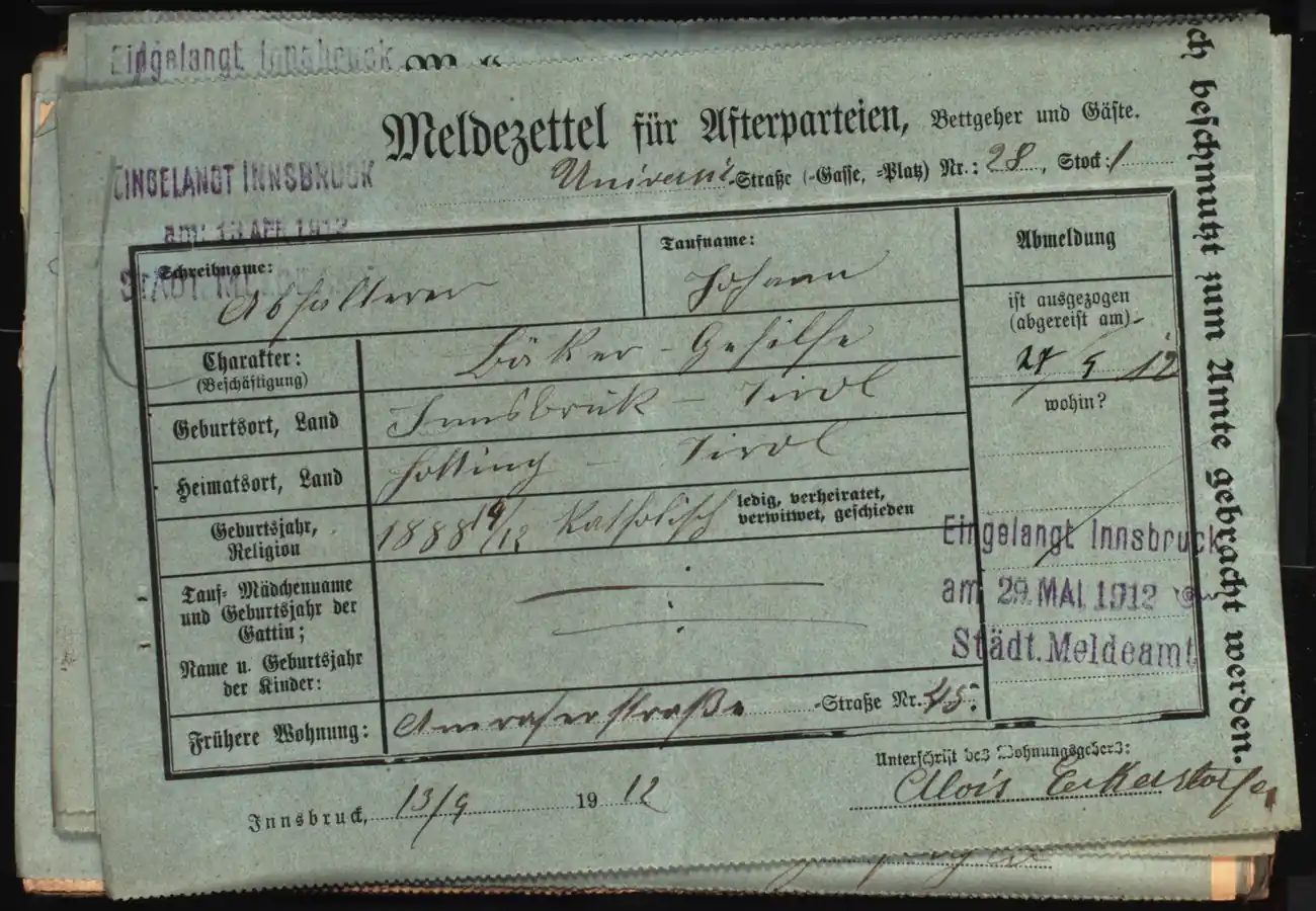 Meldezettel 0440, Vorderseite