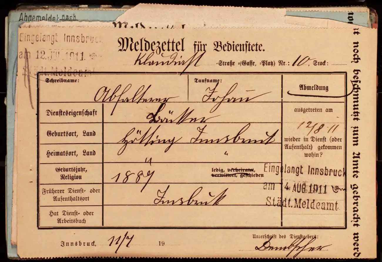 Meldezettel 0445, Vorderseite