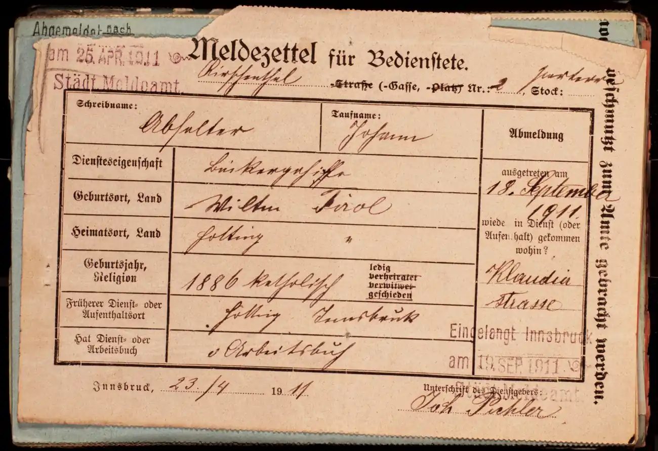 Meldezettel 0446, Vorderseite