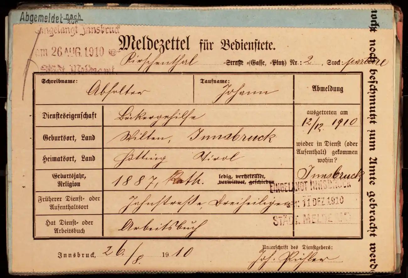Meldezettel 0448, Vorderseite
