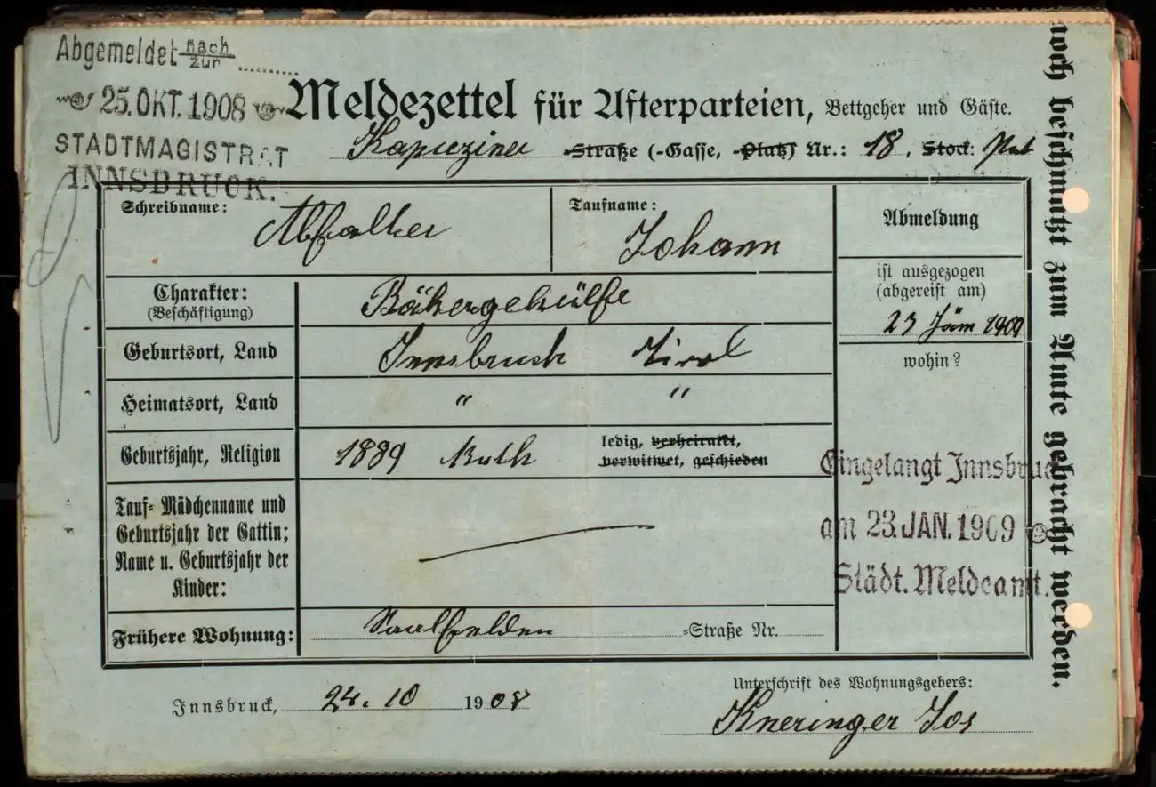 Meldezettel 0449, Vorderseite