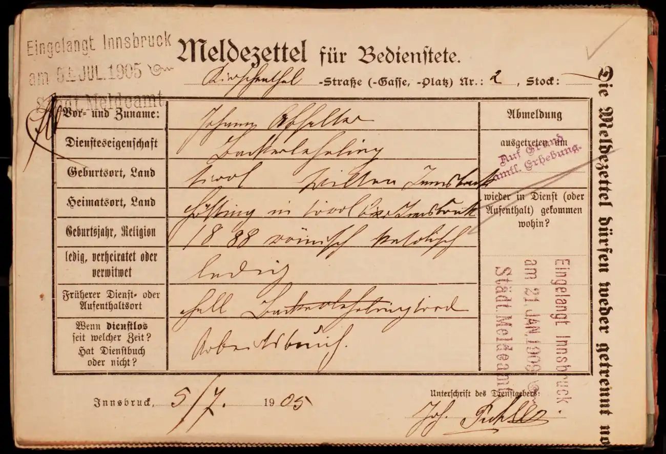 Meldezettel 0450, Vorderseite
