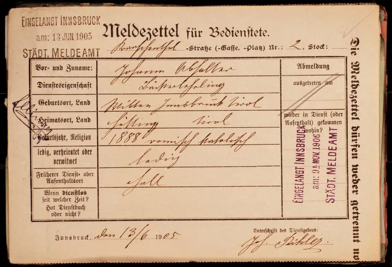 Meldezettel 0451, Vorderseite