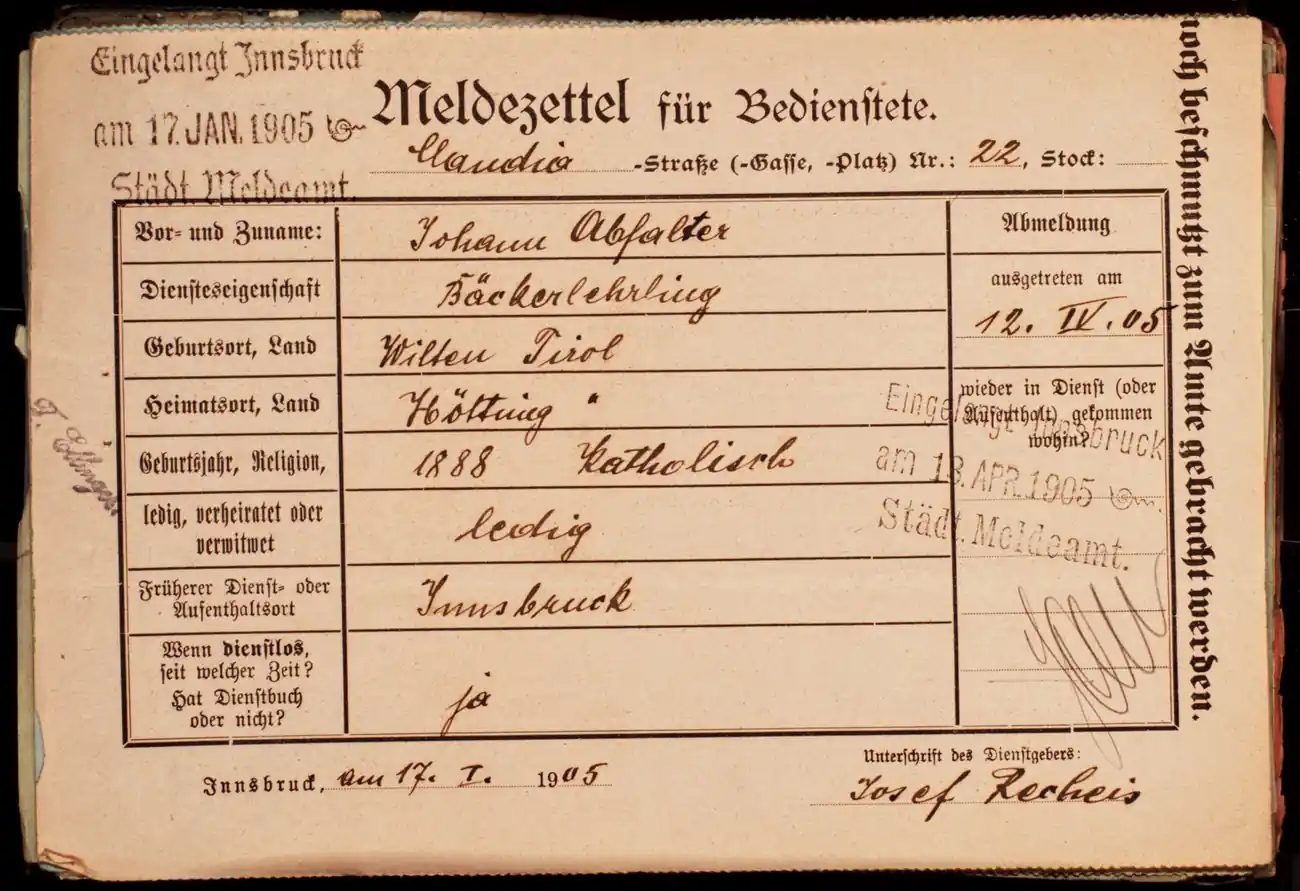 Meldezettel 0452, Vorderseite