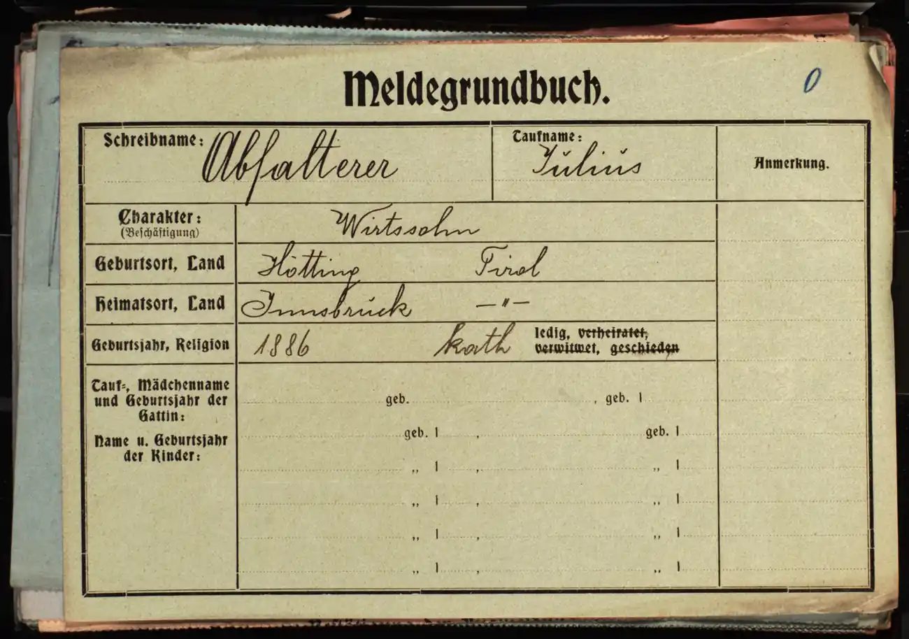 Meldezettel 0458, Vorderseite