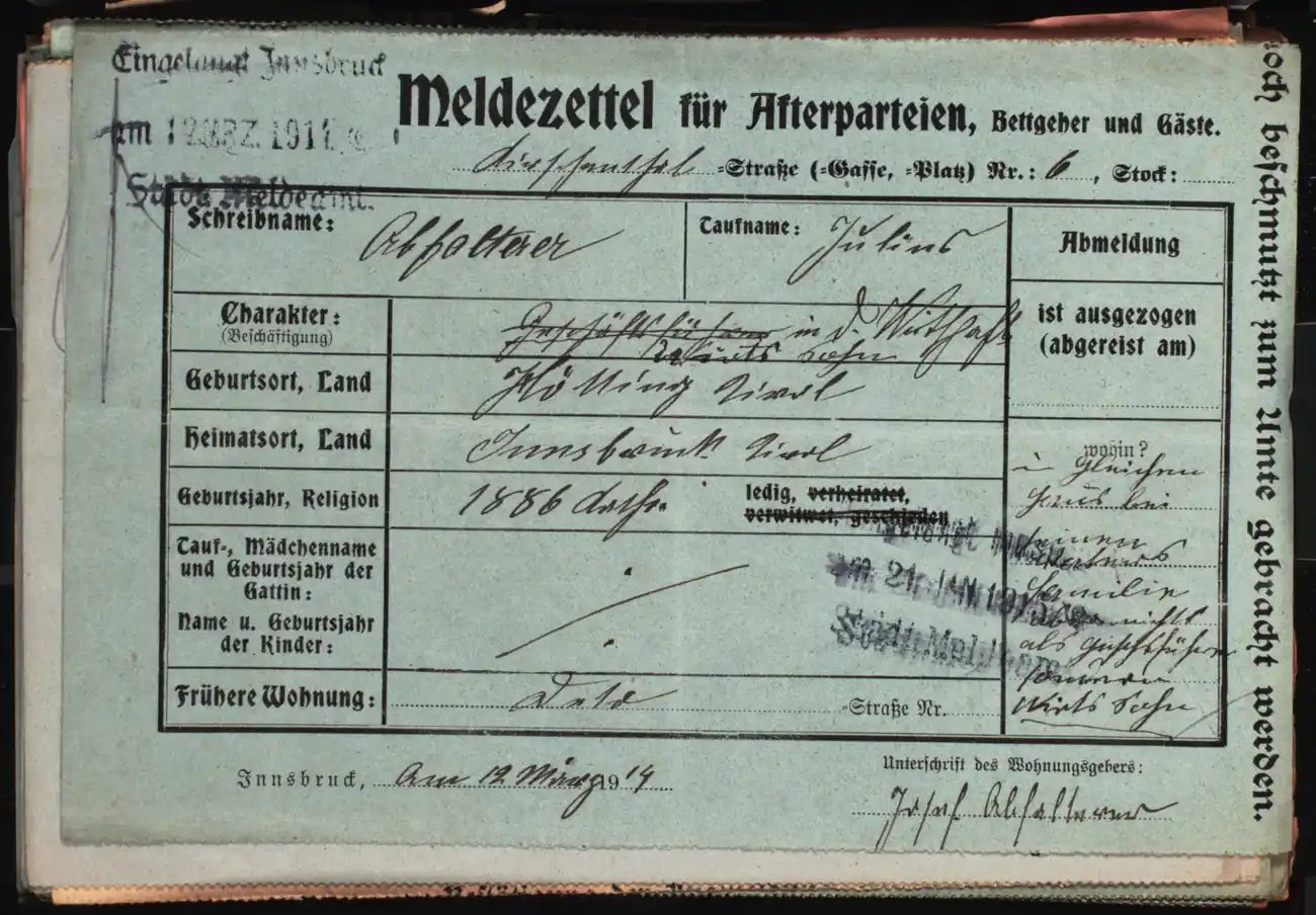 Meldezettel 0459, Vorderseite