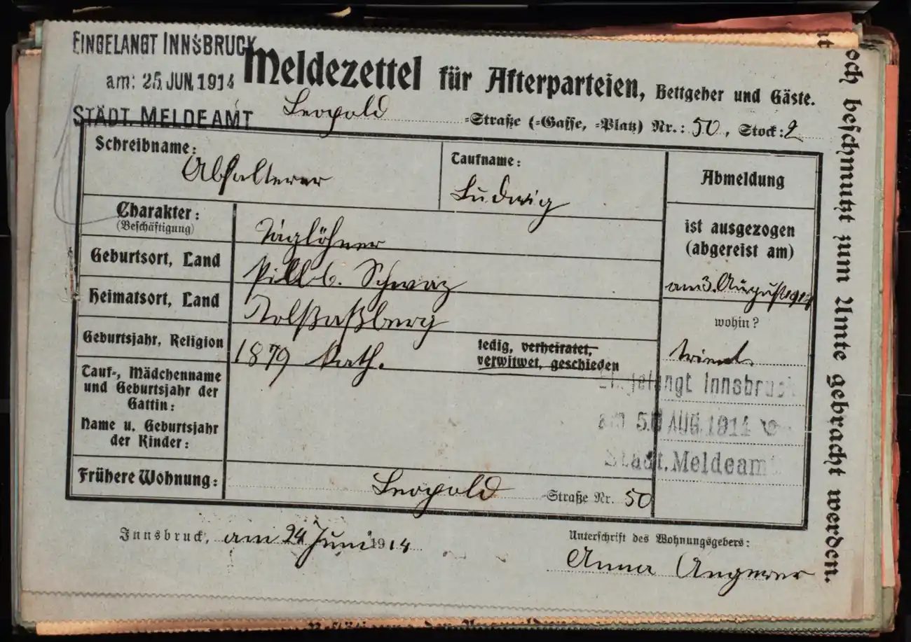 Meldezettel 0460, Vorderseite