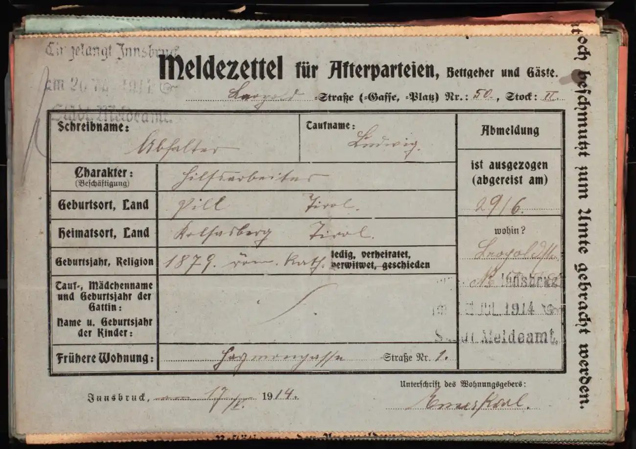 Meldezettel 0461, Vorderseite