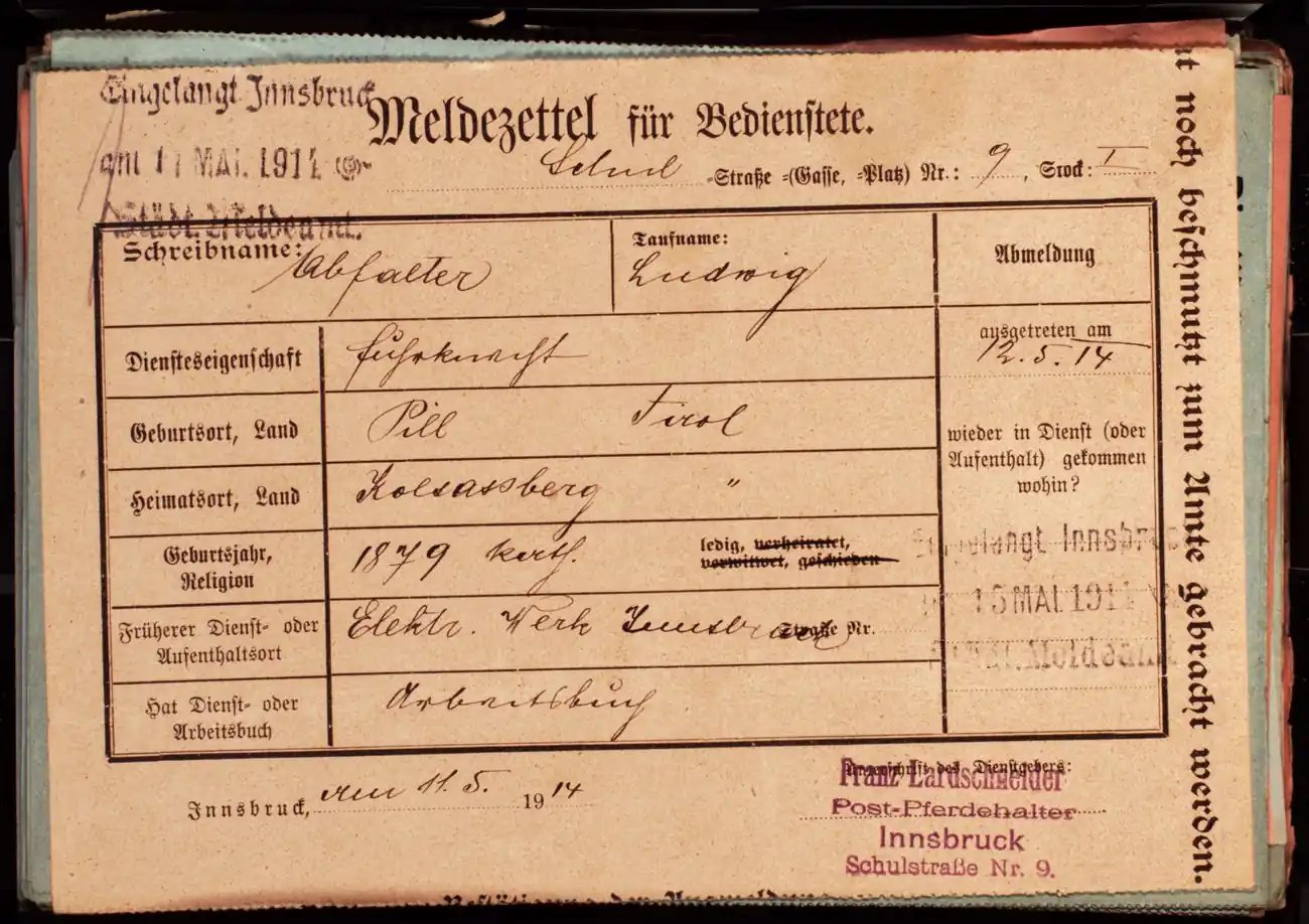Meldezettel 0462, Vorderseite