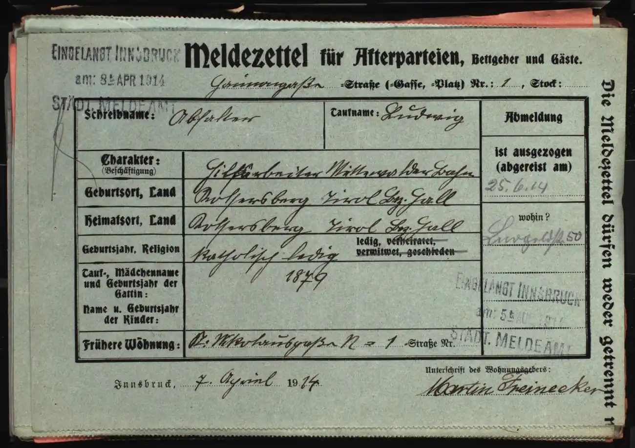 Meldezettel 0463, Vorderseite