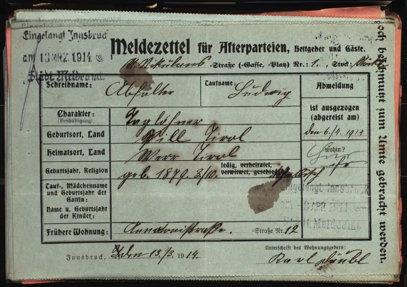 Meldezettel 0464, Vorderseite