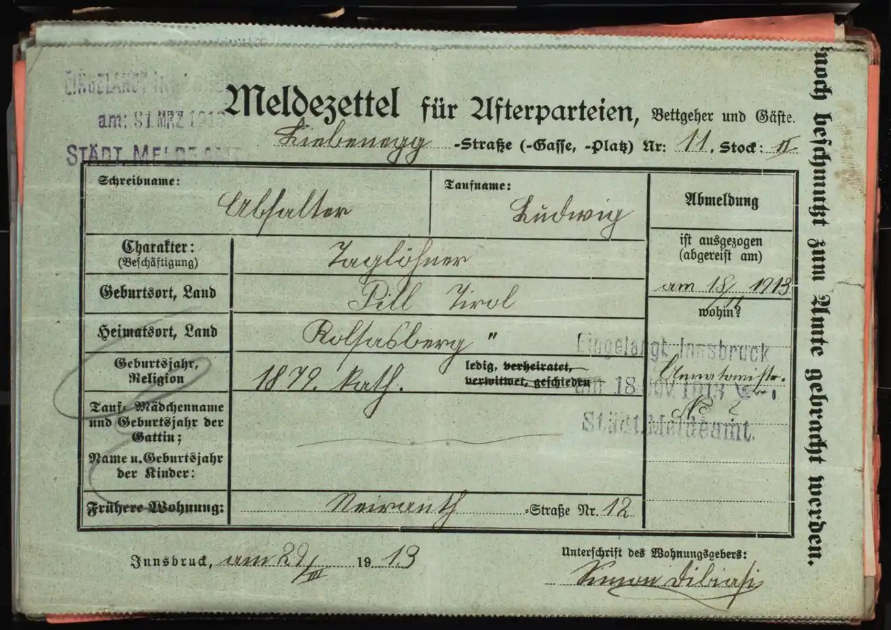Meldezettel 0466, Vorderseite
