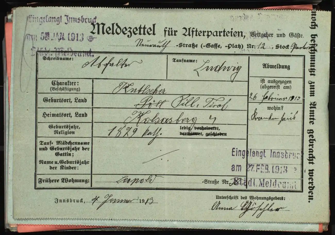 Meldezettel 0467, Vorderseite