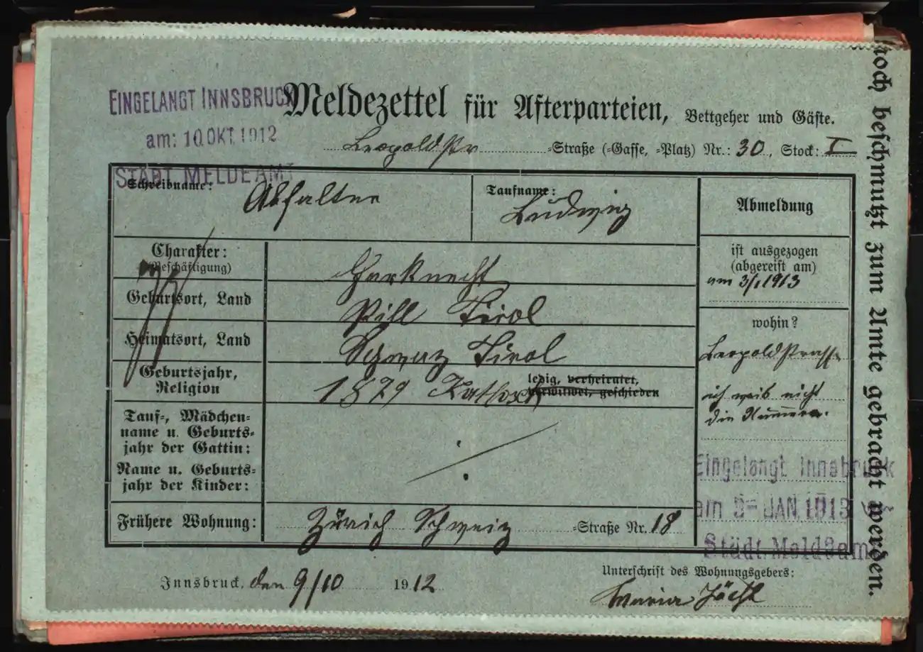 Meldezettel 0468, Vorderseite