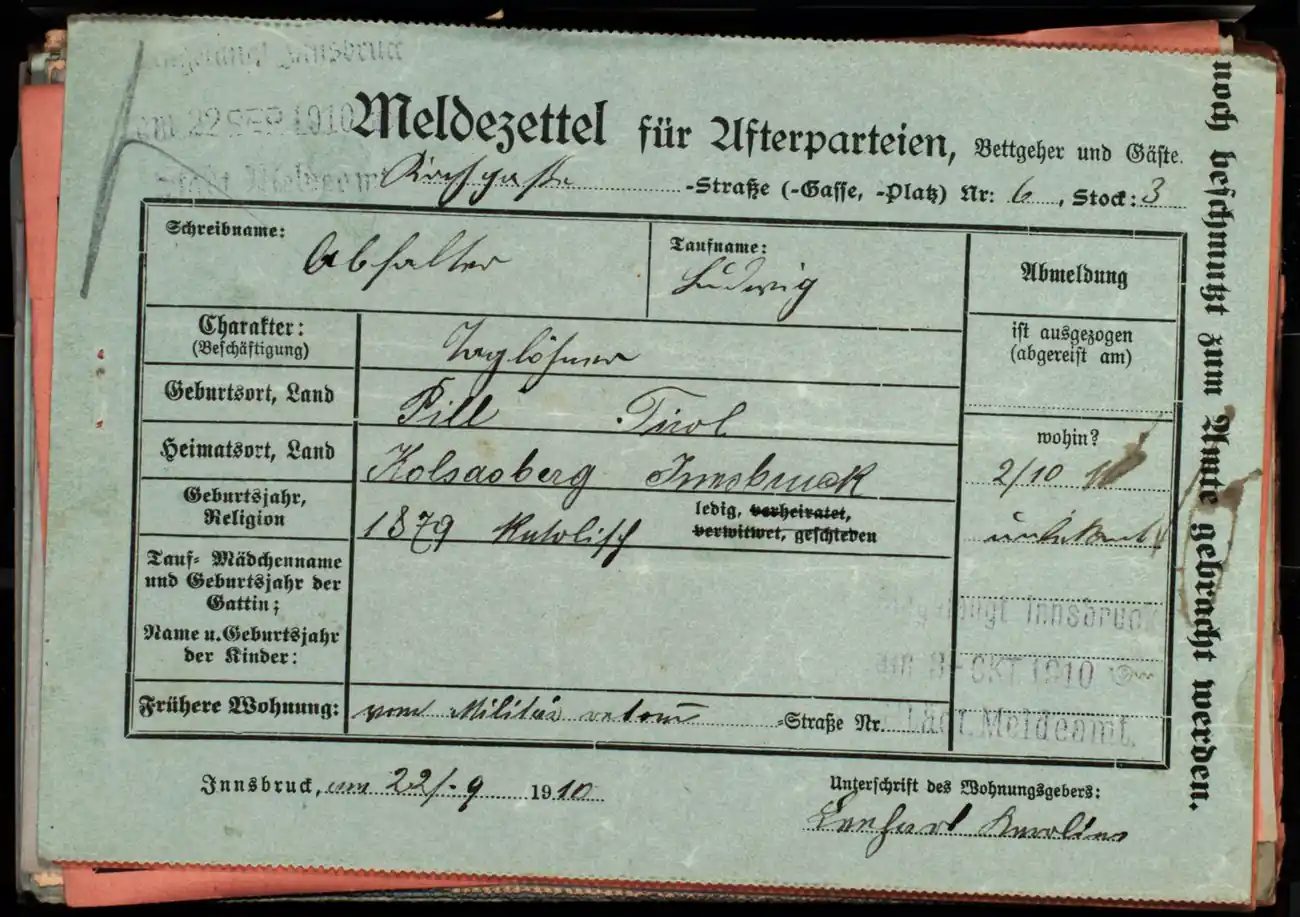 Meldezettel 0469, Vorderseite