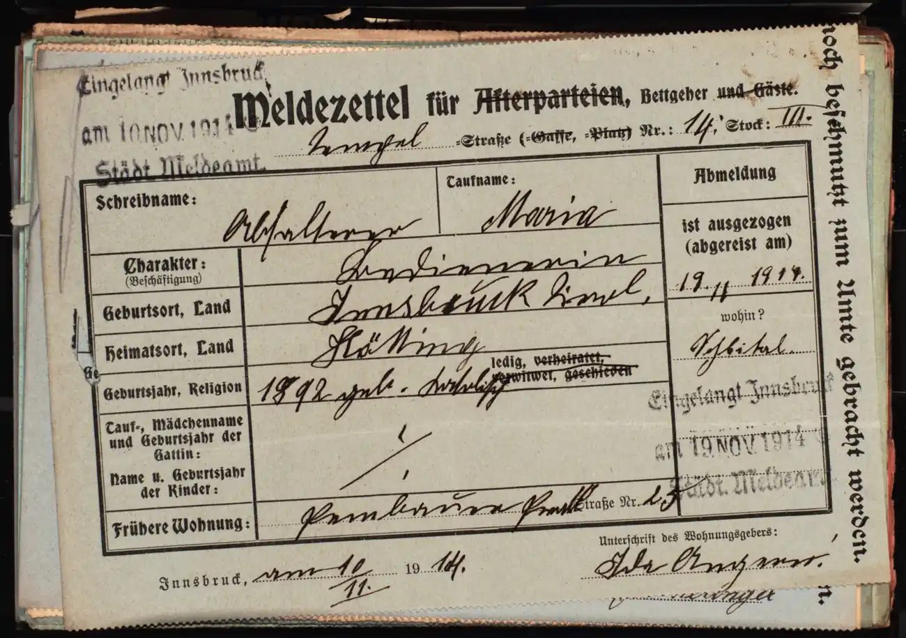 Meldezettel 0472, Vorderseite