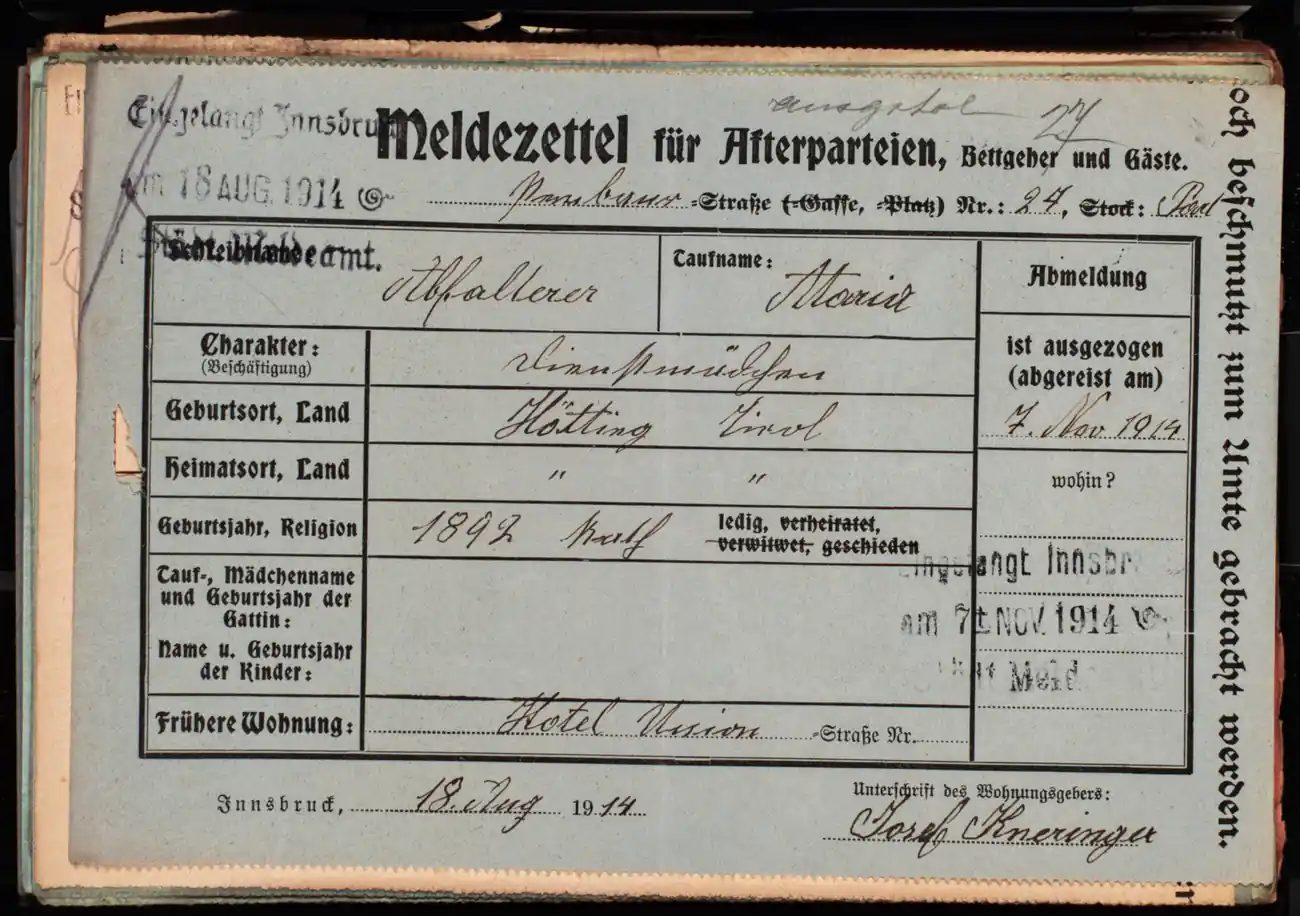 Meldezettel 0473, Vorderseite