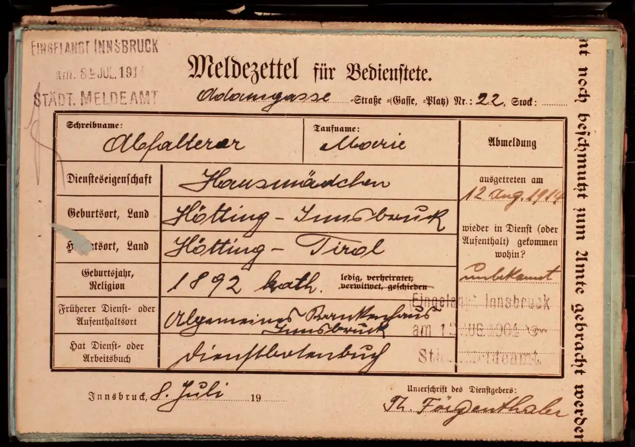 Meldezettel 0474, Vorderseite