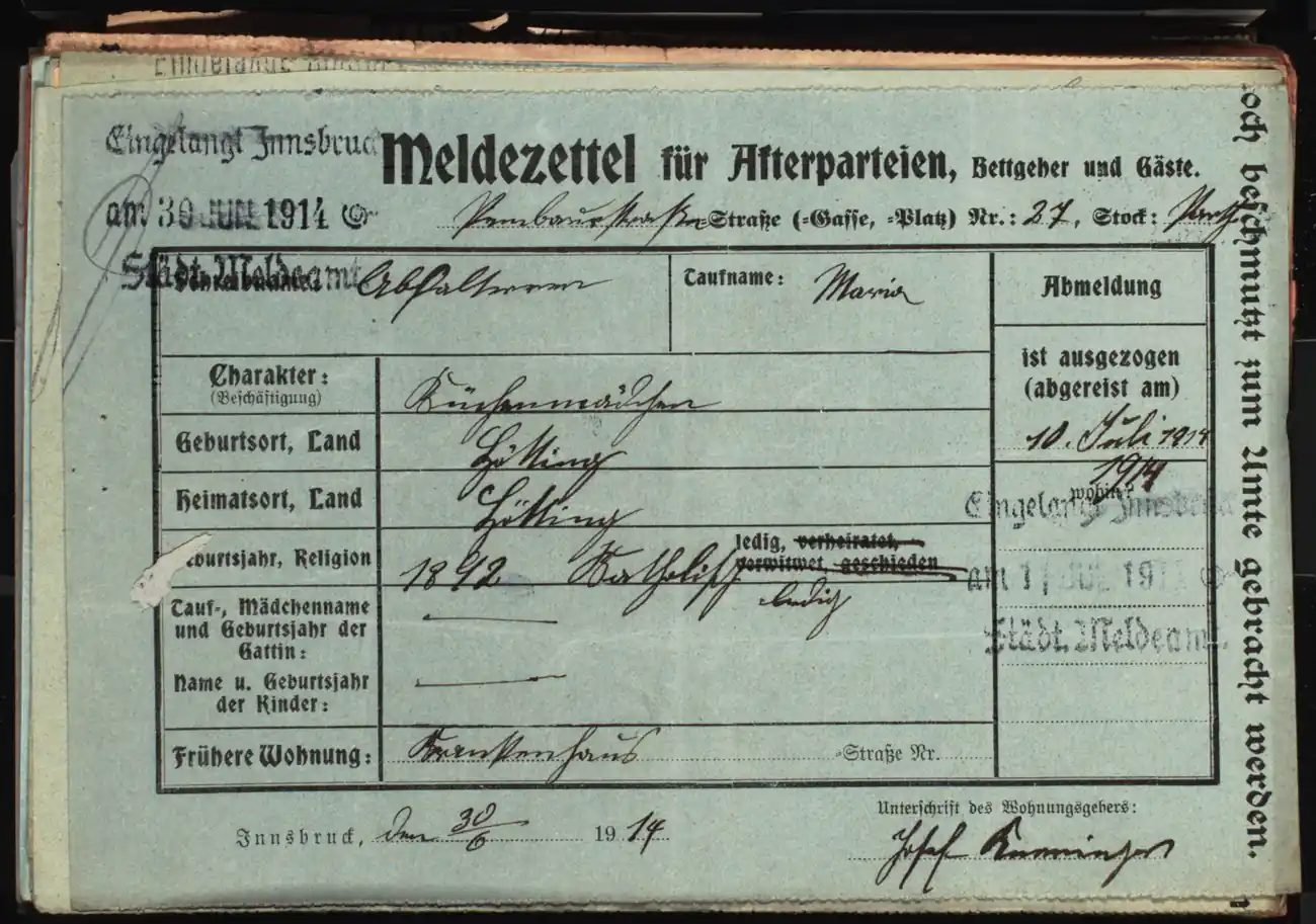 Meldezettel 0475, Vorderseite