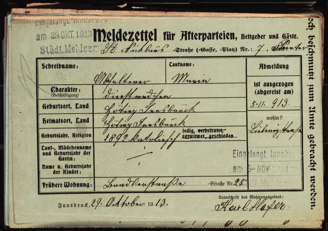 Meldezettel 0477, Vorderseite