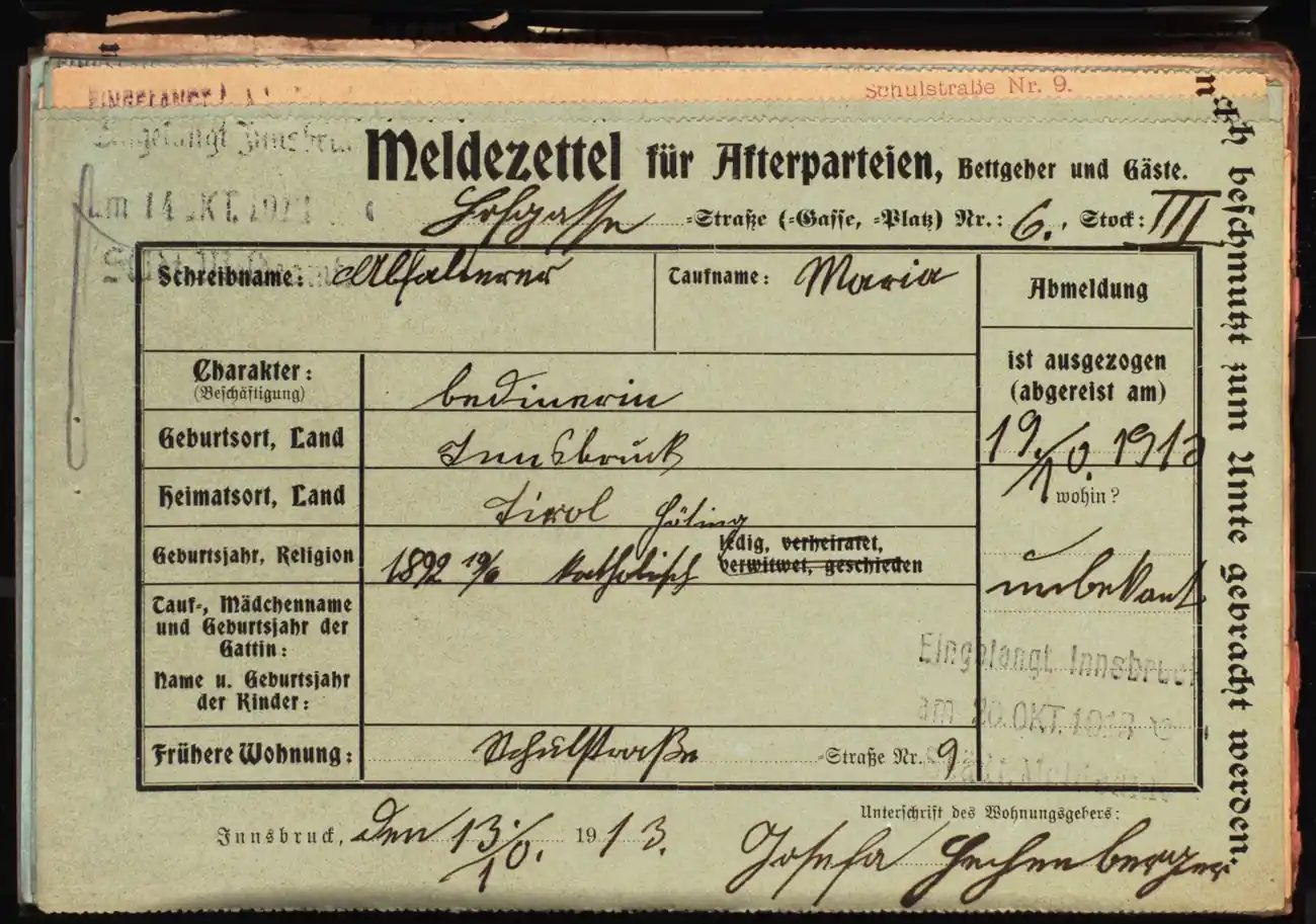 Meldezettel 0478, Vorderseite