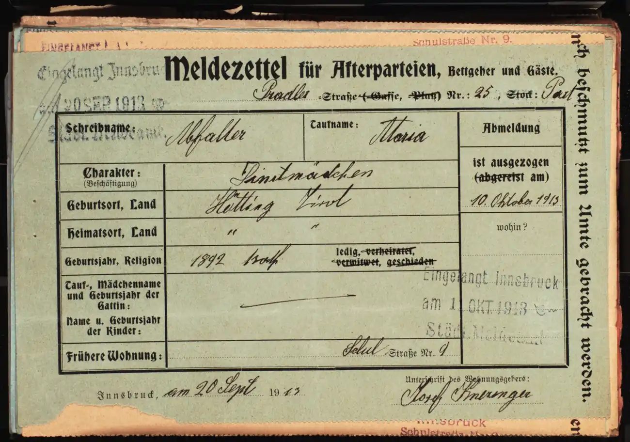 Meldezettel 0479, Vorderseite