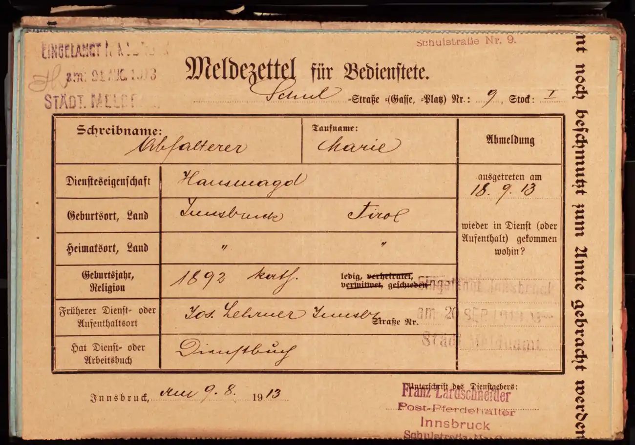 Meldezettel 0480, Vorderseite
