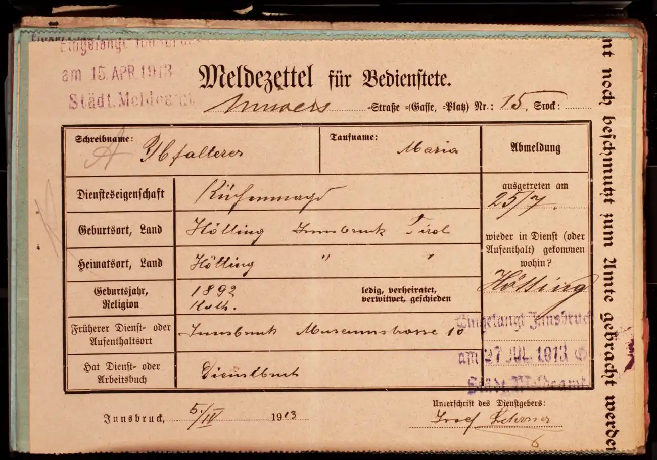 Meldezettel 0482, Vorderseite
