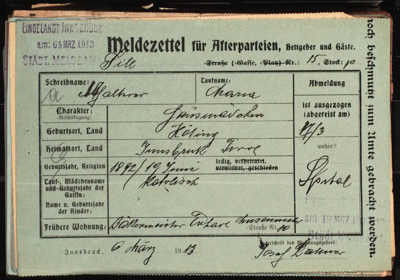 Meldezettel 0483, Vorderseite