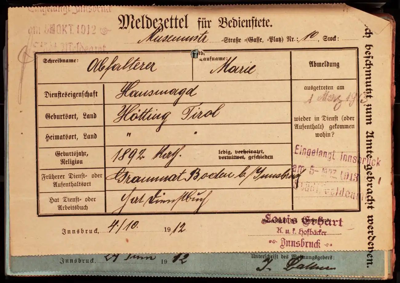 Meldezettel 0484, Vorderseite