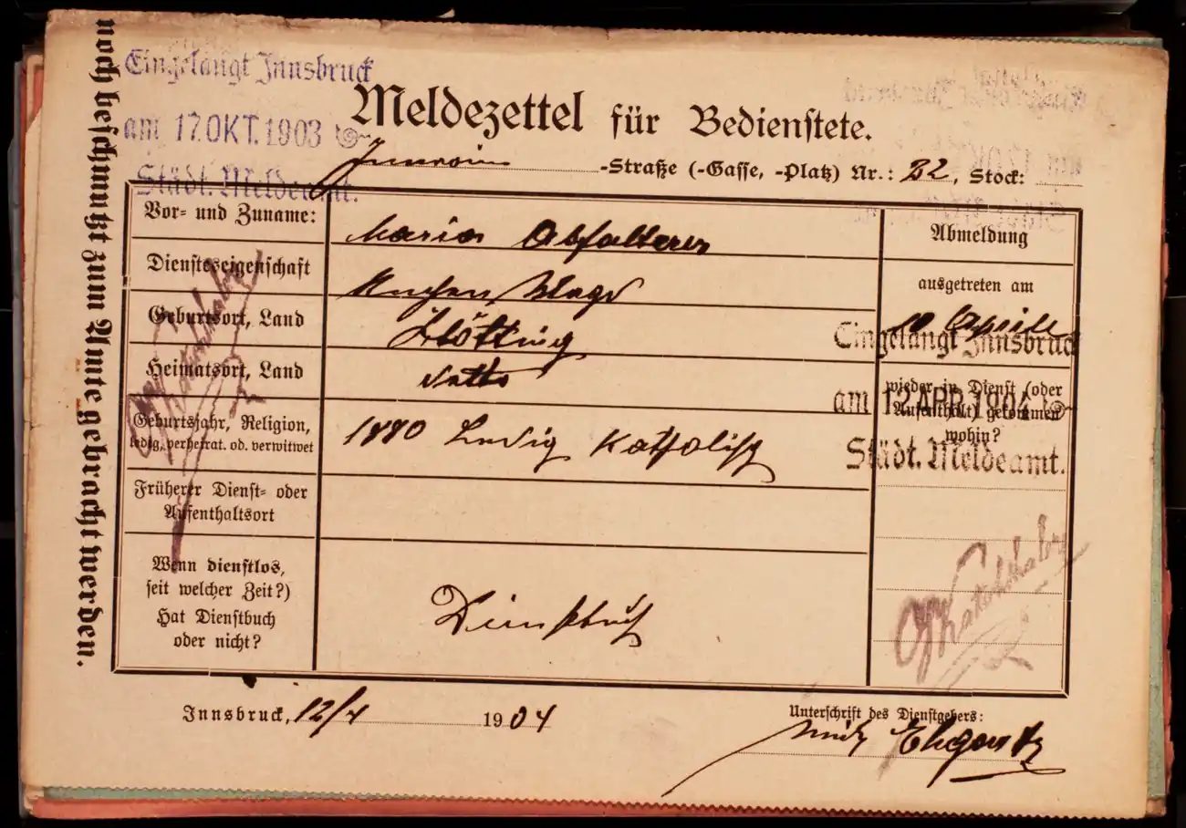 Meldezettel 0488, Vorderseite