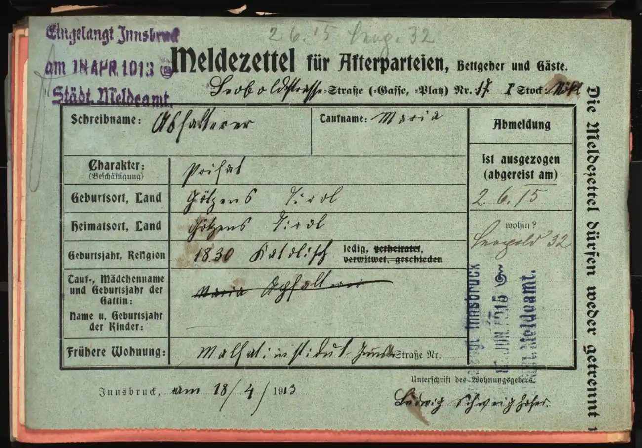 Meldezettel 0489, Vorderseite