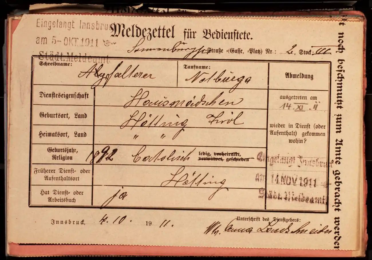 Meldezettel 0490, Vorderseite