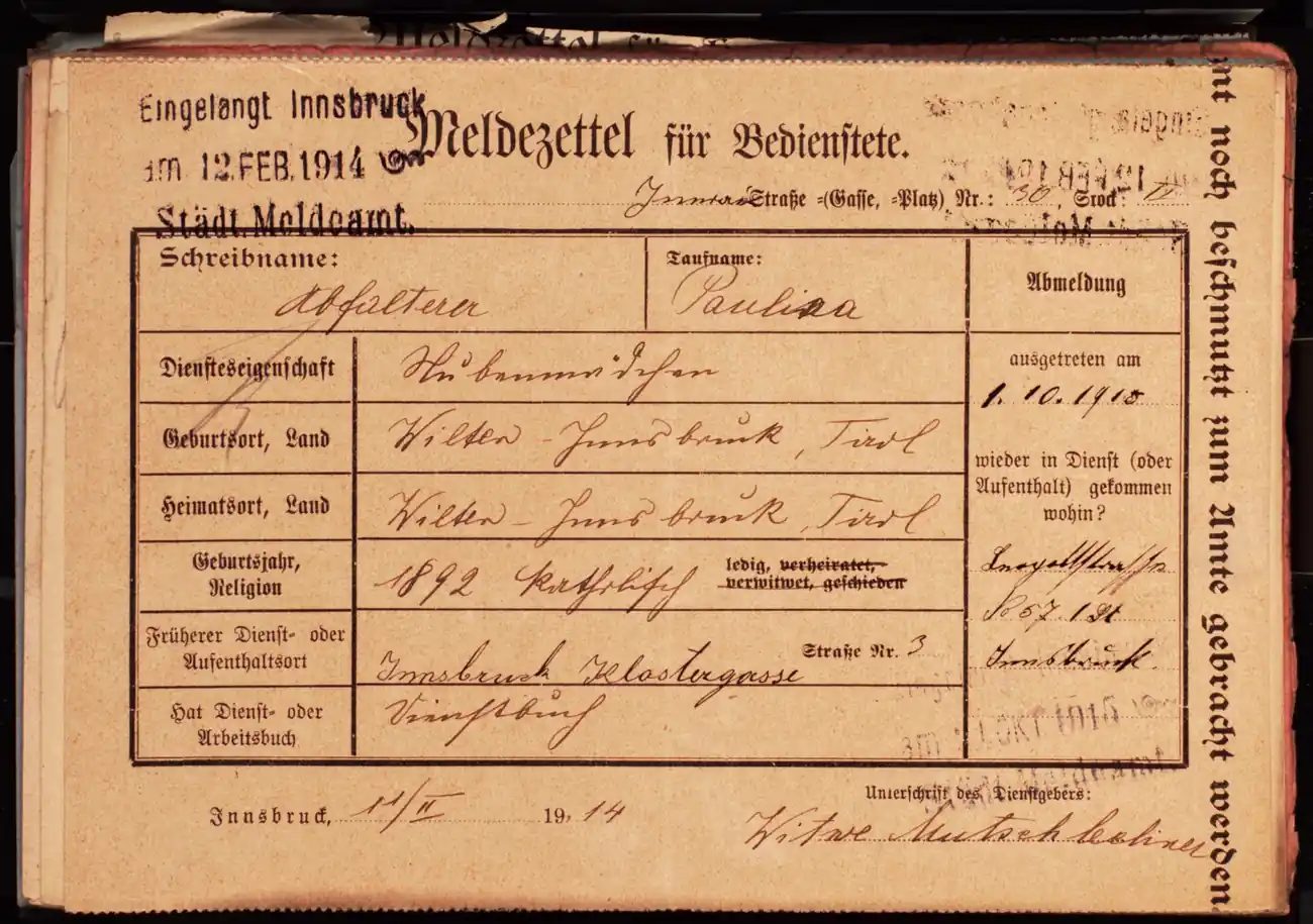 Meldezettel 0492, Vorderseite