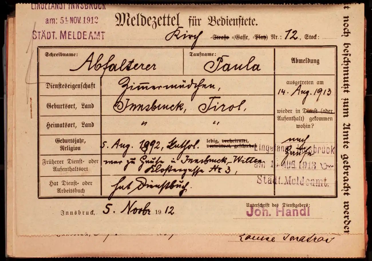 Meldezettel 0494, Vorderseite