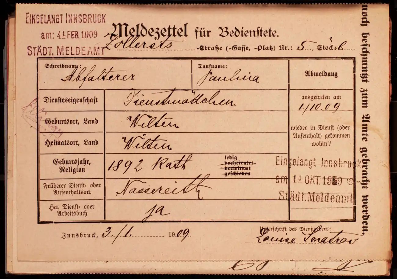 Meldezettel 0495, Vorderseite