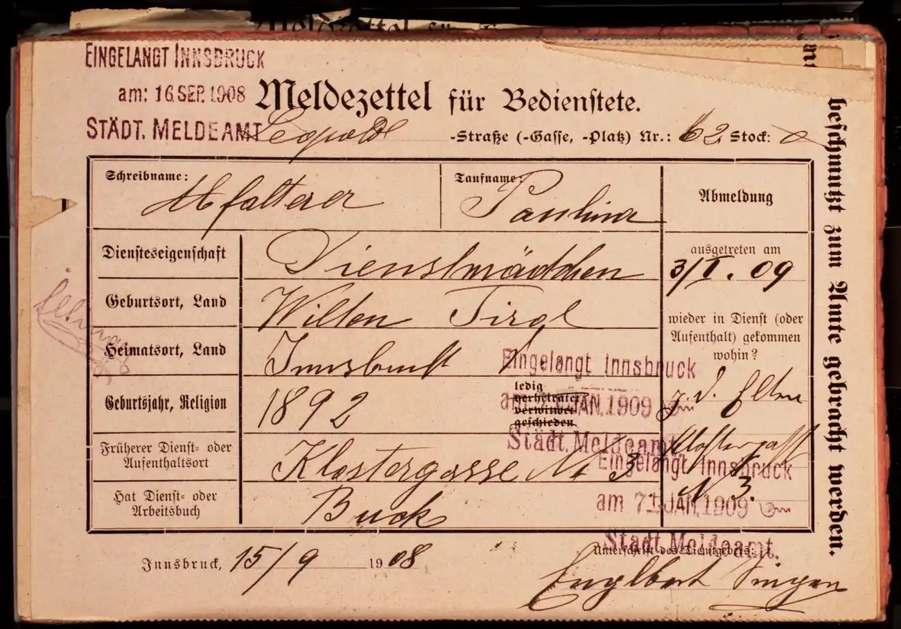 Meldezettel 0496, Vorderseite