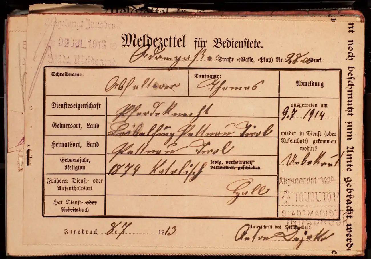 Meldezettel 0498, Vorderseite