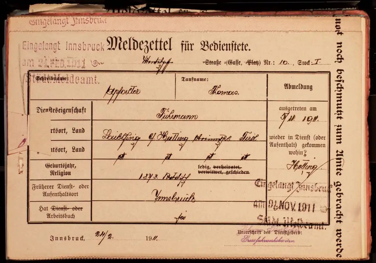 Meldezettel 0499, Vorderseite