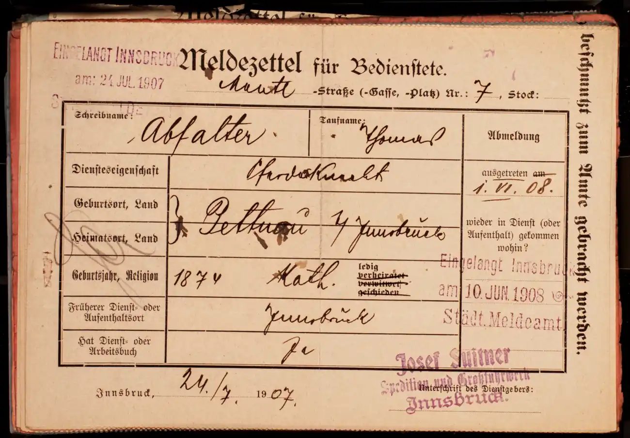 Meldezettel 0502, Vorderseite