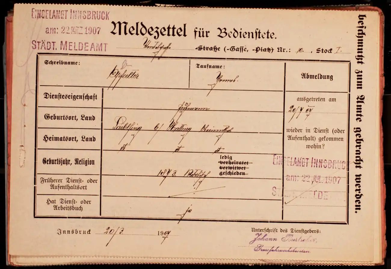 Meldezettel 0503, Vorderseite