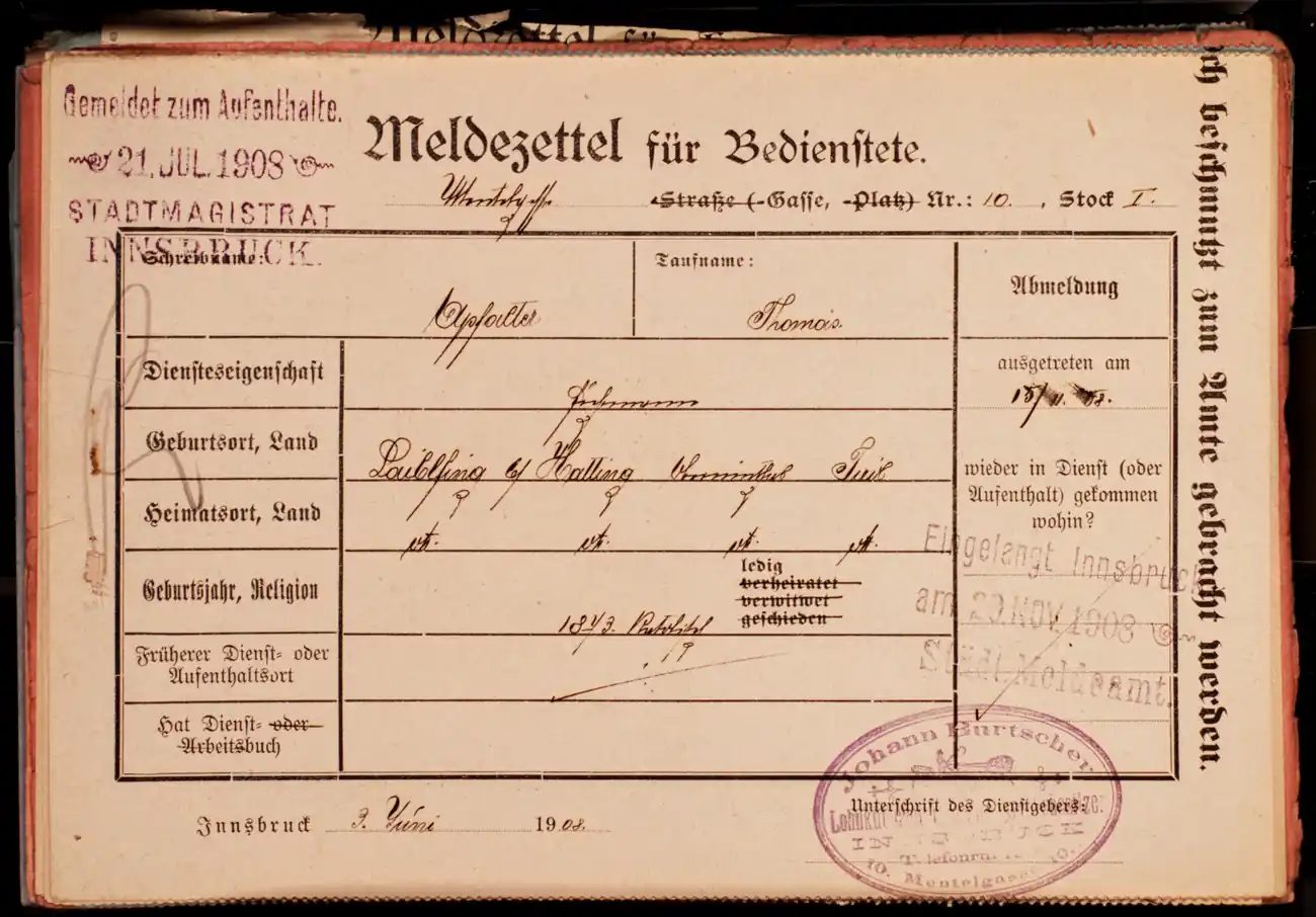 Meldezettel 0504, Vorderseite